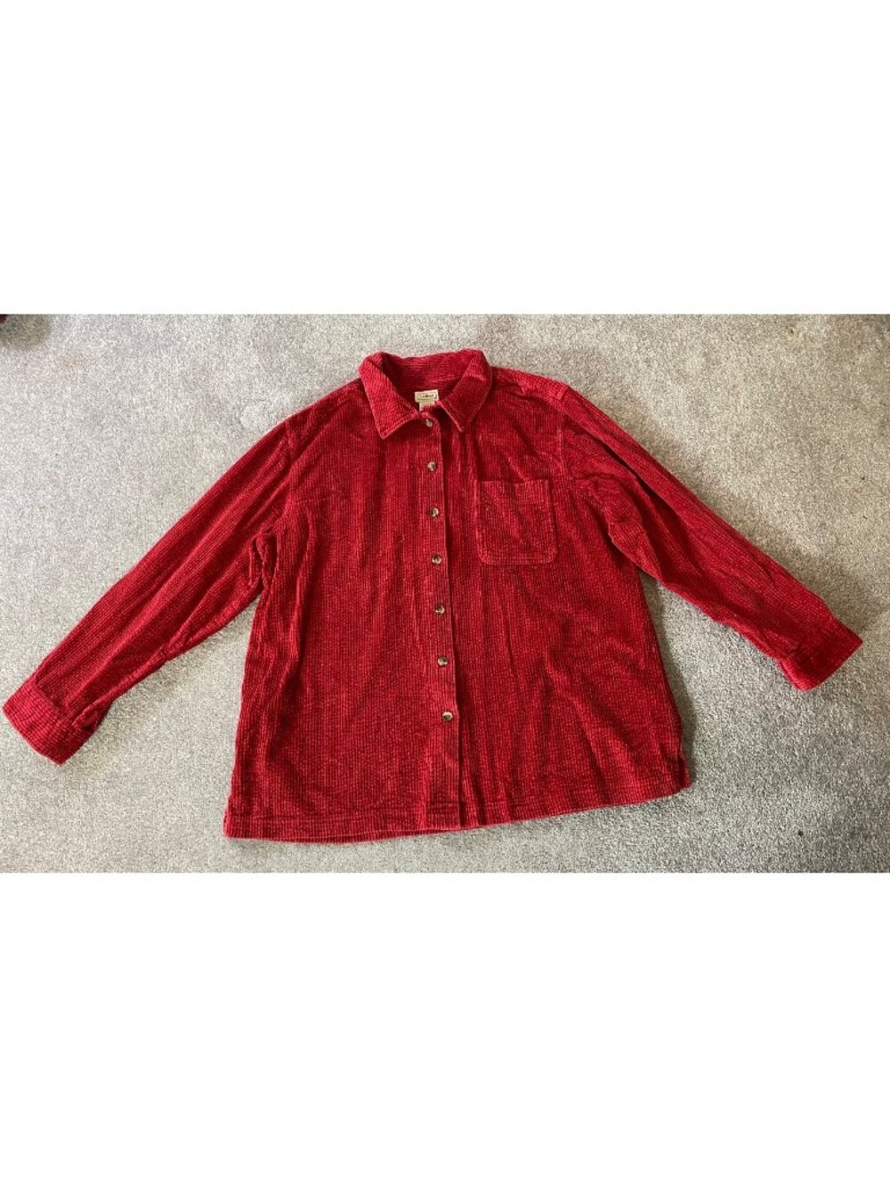 L.L.Bean Red Corduroy Button-Up Shirt Cotton Long Sleeve Pocket XL